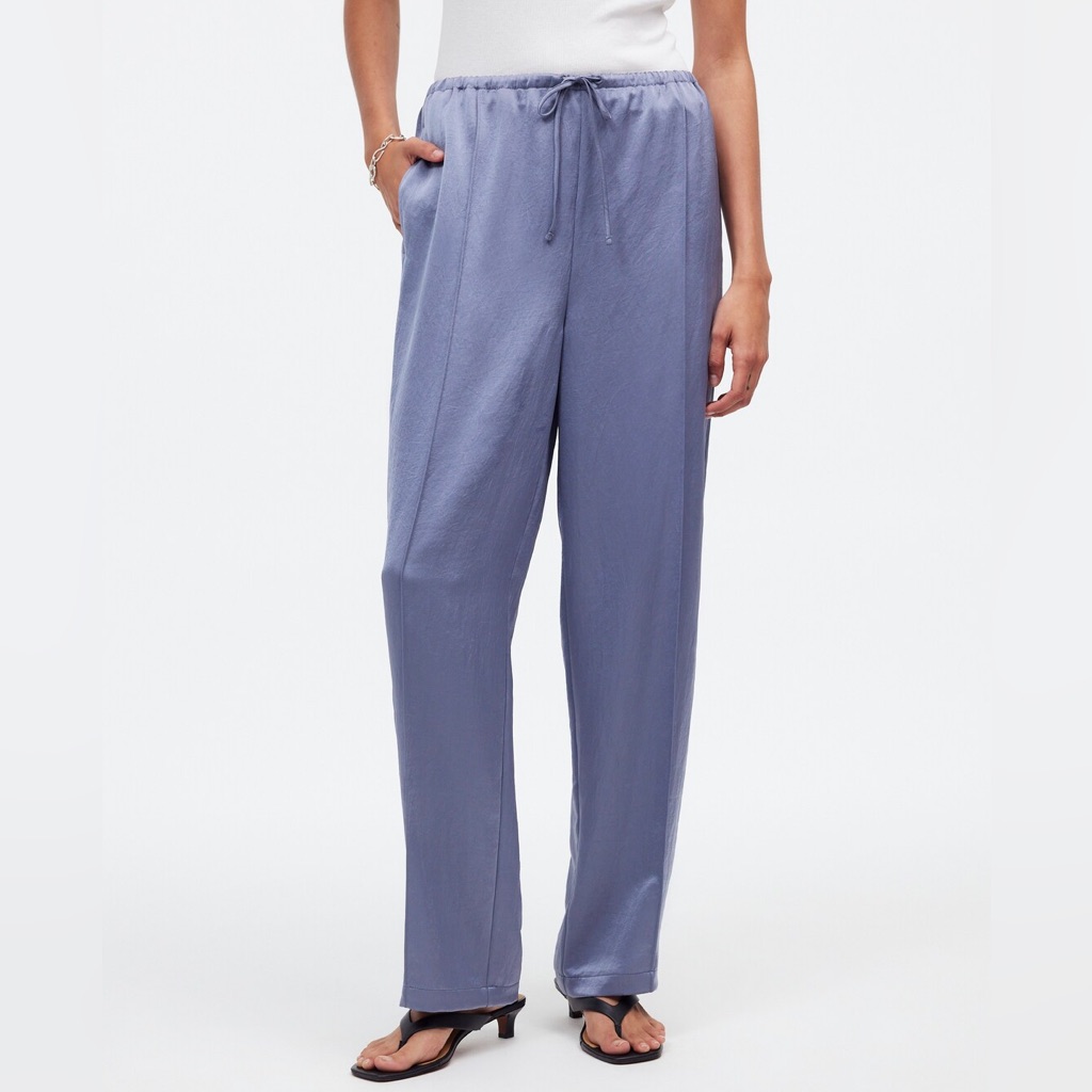 Madewell - Satin Pintucked Slim Pull-On Pants In Faded Indigo Blue